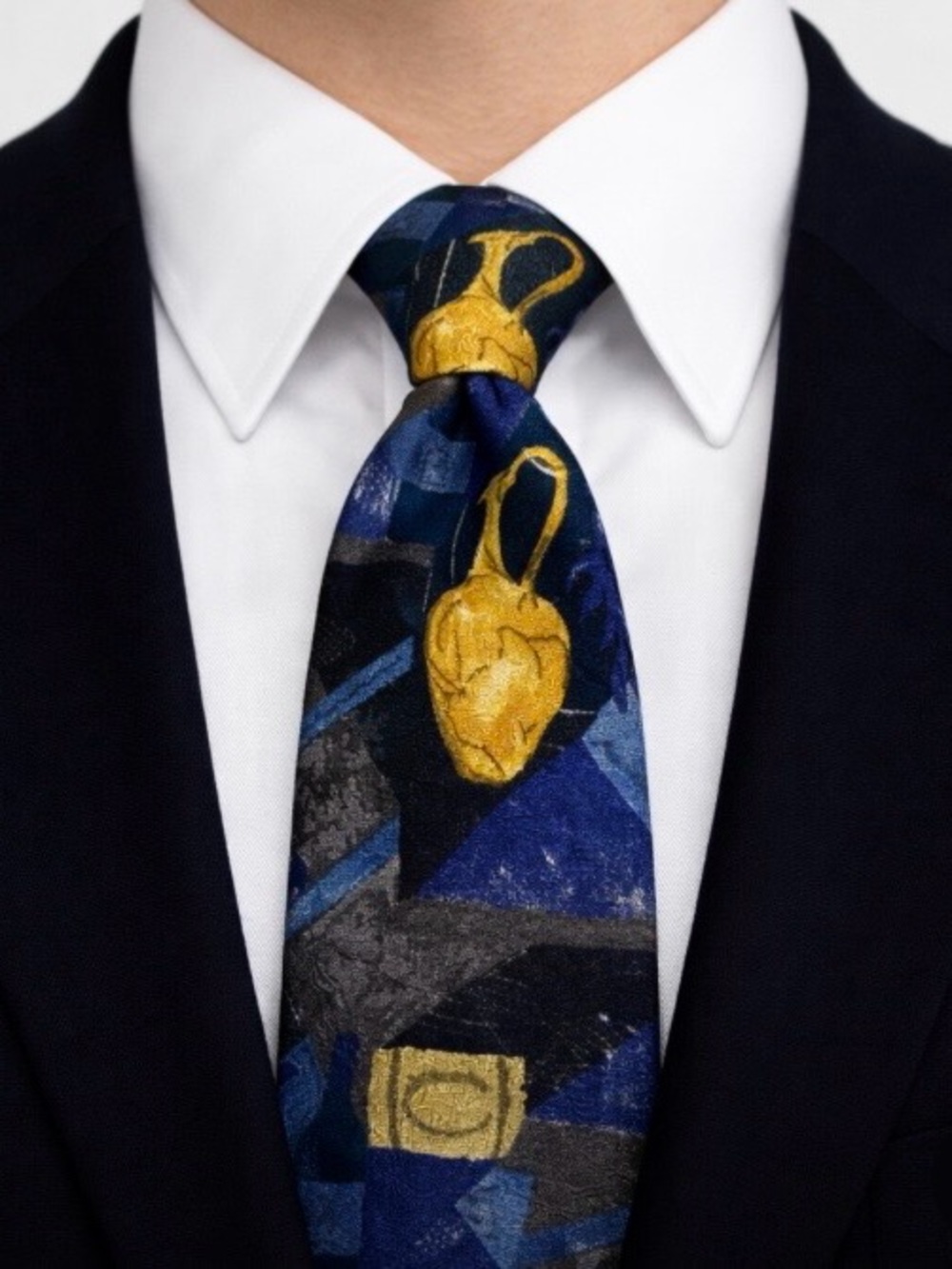 Ermenegildo Zegna 100% Silk Tie Italy Blue Gray Gold Abstract Art Luxury